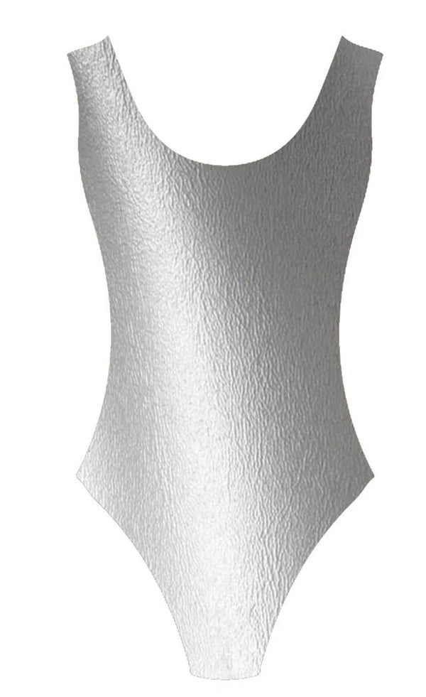 Silver 80S LEOTARD METALLIC